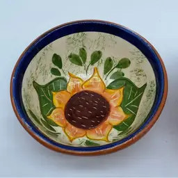 #1614 Pair of vintage hand-painted Portuguese ceramic sunflower bowls.
