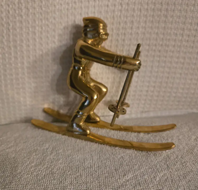 MCM Solid Brass Downhill Skier Figurine
