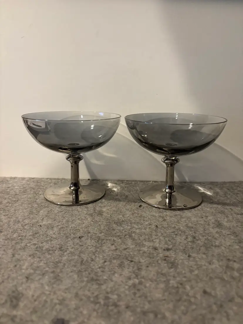 Robert Stanley Cocktail Glasses Smokey Gray /Silver Stemmed  # 2923