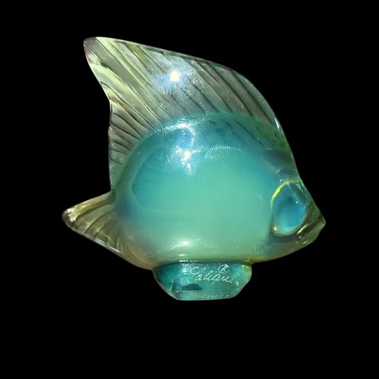 Lalique Crystal, France GREEN Aquarium Angel Fish Figurine, 2" Signed