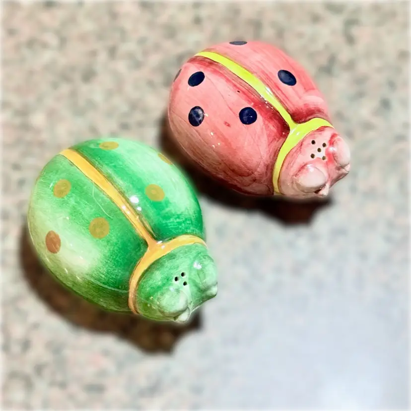 Vintage Signed Vietri Ladybug Salt and Pepper Shakers Made In Italy