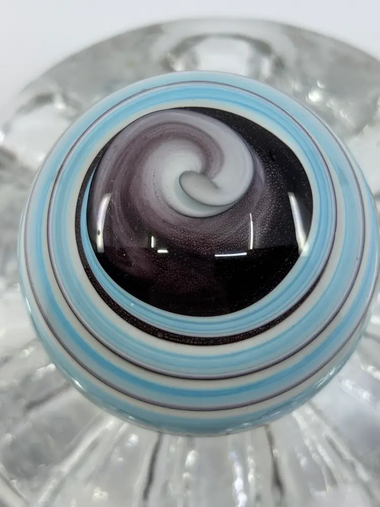 Amethyst Turquoise Swirl Art Glass Paperweight 2.5”