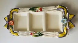 Vintage Pickle Dish, Also Used For Nuts Or Candy - 3 Compartments With Pretty Bows and Flowers