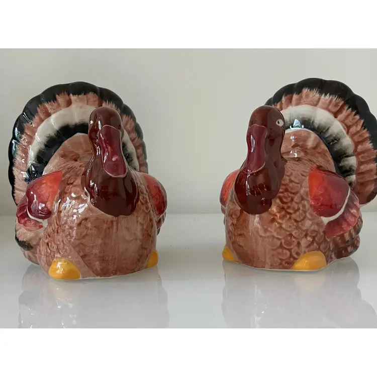 #01 Pair Ceramic Turkey Candleholders