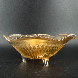 Jeannette Iridescent Marigold Anniversary Carnival Glass 3-Footed Dish