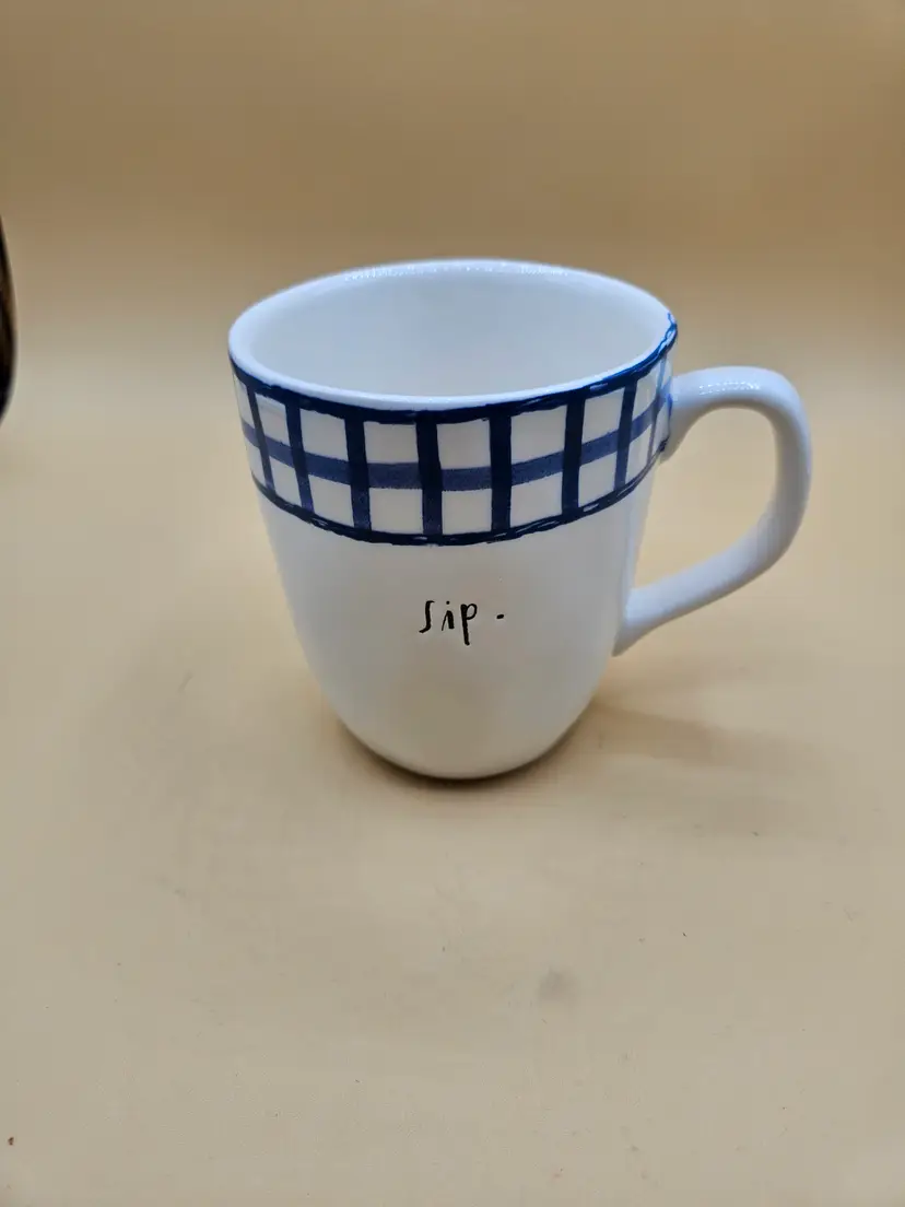 Rae Dunn "SiP." Blue Checkered Lg. Mug