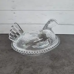 Indiana Glass Clear Hen On Nest Candy Covered Dish Decorative Glass Collectible