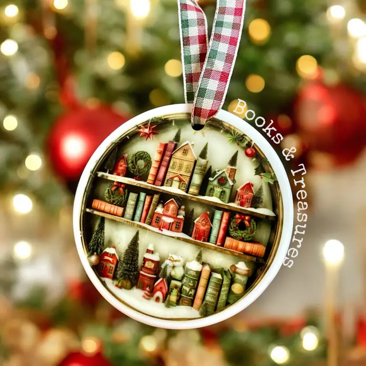 Holiday Bookshelf Ceramic Ornament Christmas Gift for Book Lovers