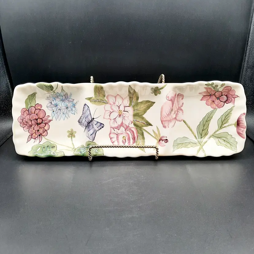 Zrike Handpainted Floral Butterfly Flowers Divided 3 Section Serving Garnish Tray Dish