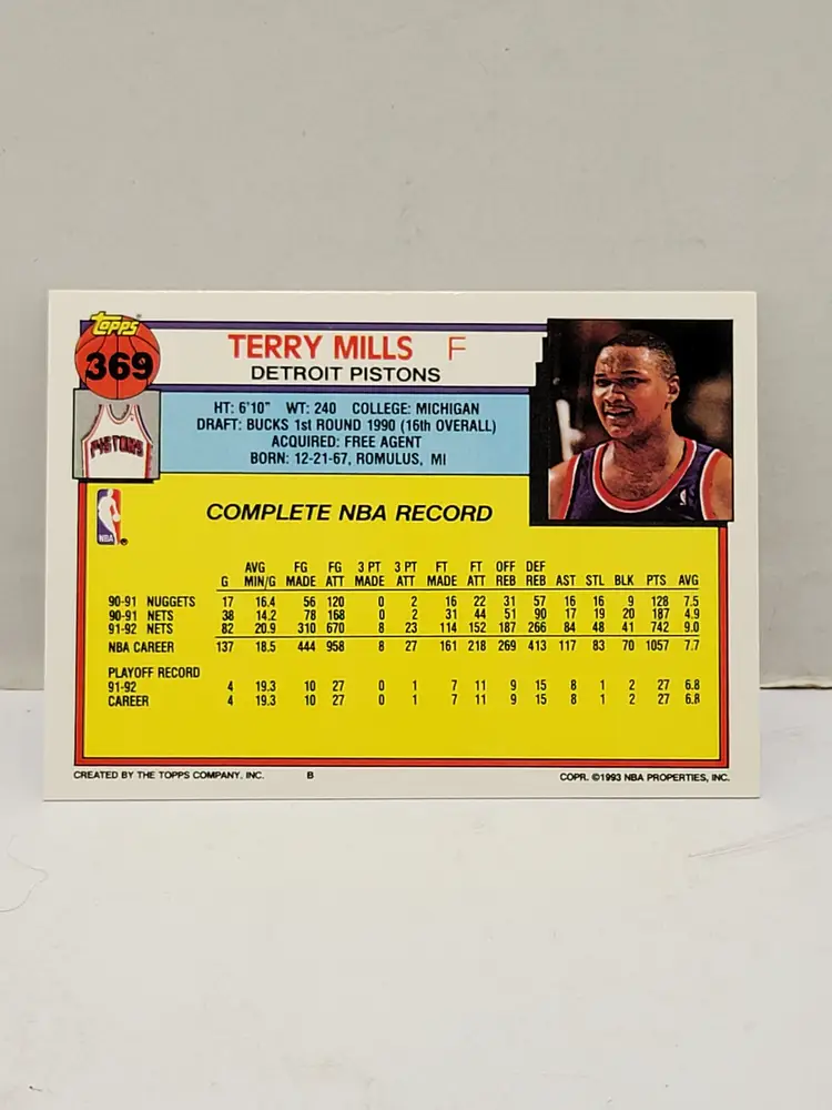 1992-93 Topps Basketball Gold # 369 Terry Mills
