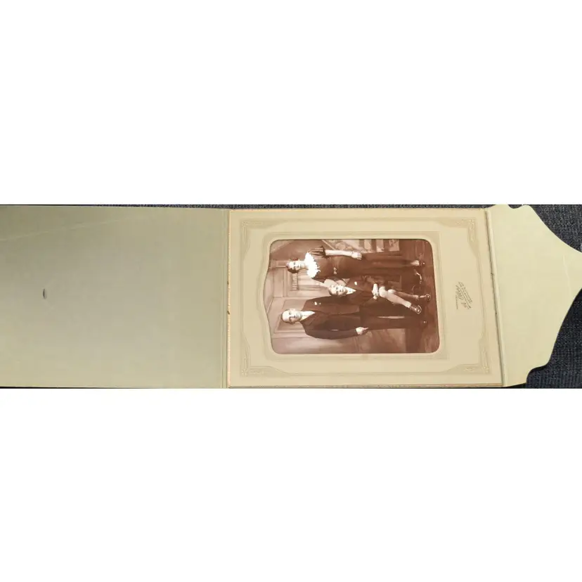 Vintage Black And White Photograph Man, Woman, Boy In Pose At Home Studio Done In Cardstock Holder