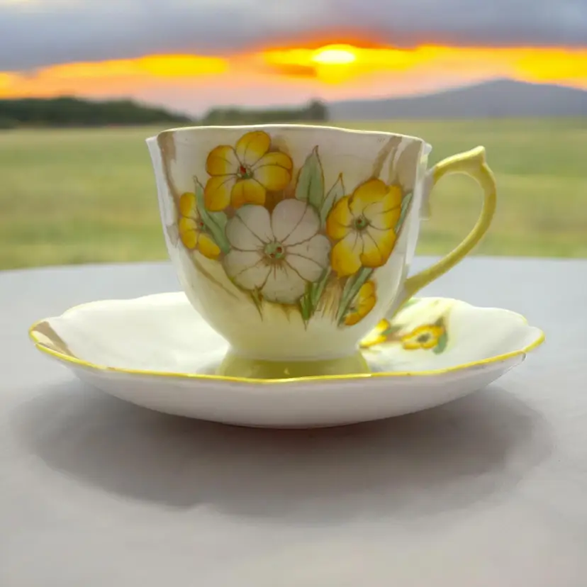 ROYAL ALBERT Teacup and Saucer Yellow Crown PETUNIA England