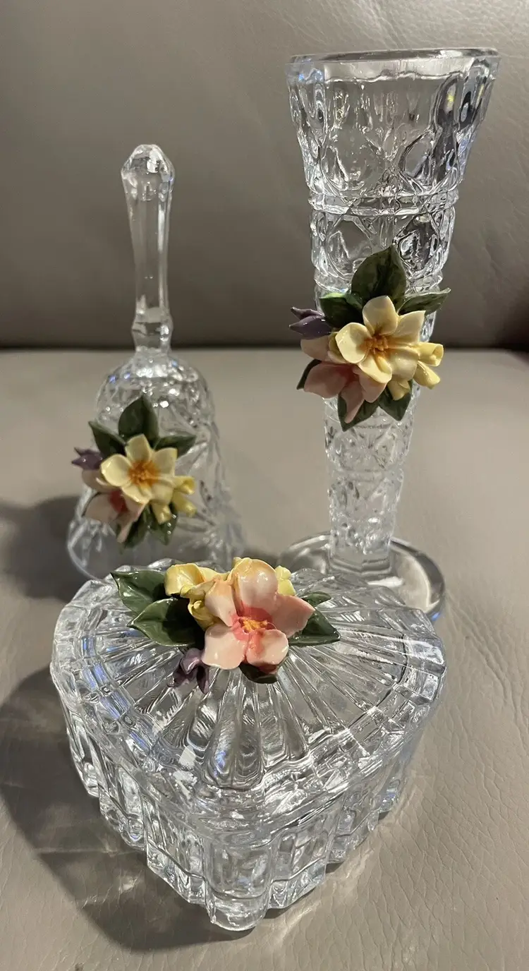 Vintage Glass with China Flowers