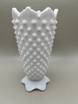 #03 Vintage Fenton White Milk Glass Sawtooth Hobnail Footed Vase