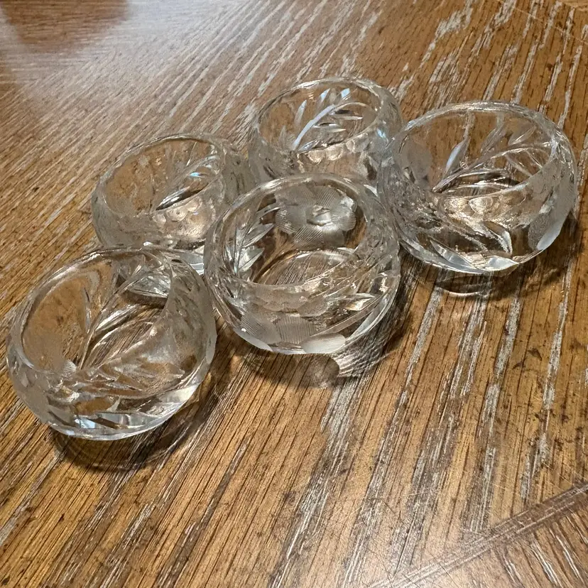 Set Of 5 Clear Cut Glass Salt Cellars
