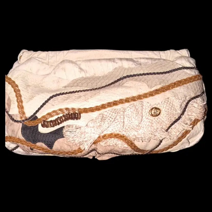 Vintage Carlo Fiori of Italy clutch or crossbody purse featuring textured leather and snakeskin detailing.