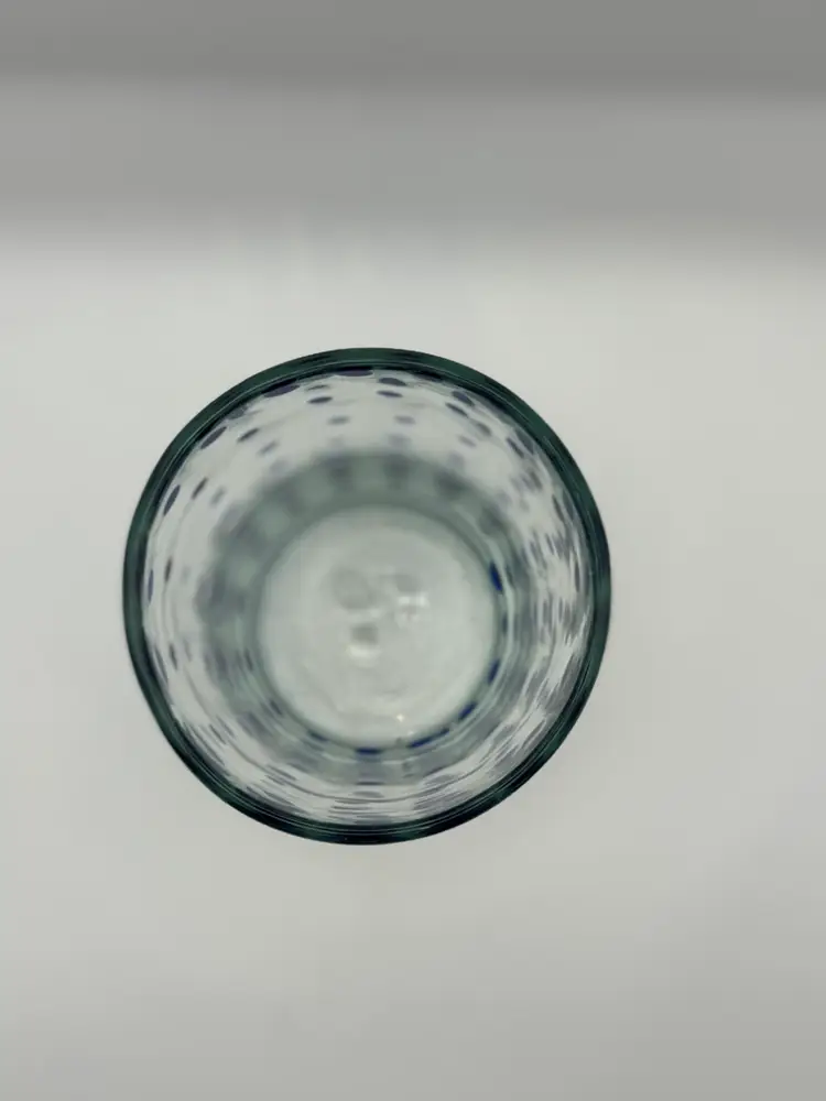 Hand Blown Ribbed Tumbler W Cobalt Polka Dots Pattern 6”