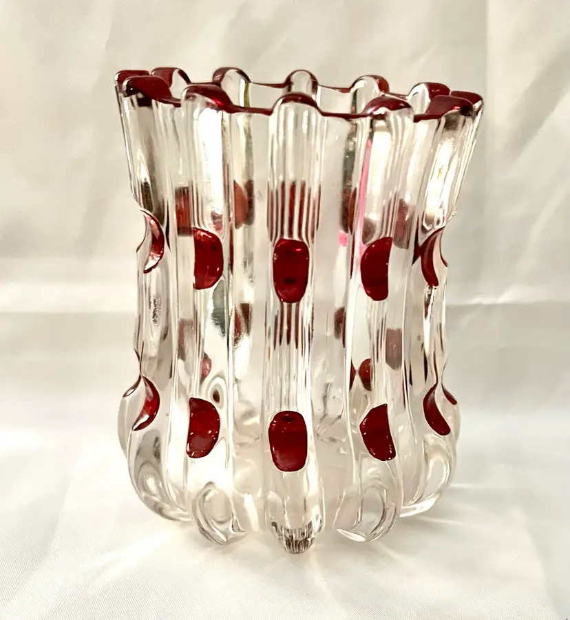 1890s RUBY STAINED BROKEN COLUMN OR BAMBOO EAPG 4 1/8"TALL SPOONER VASE FLASHED