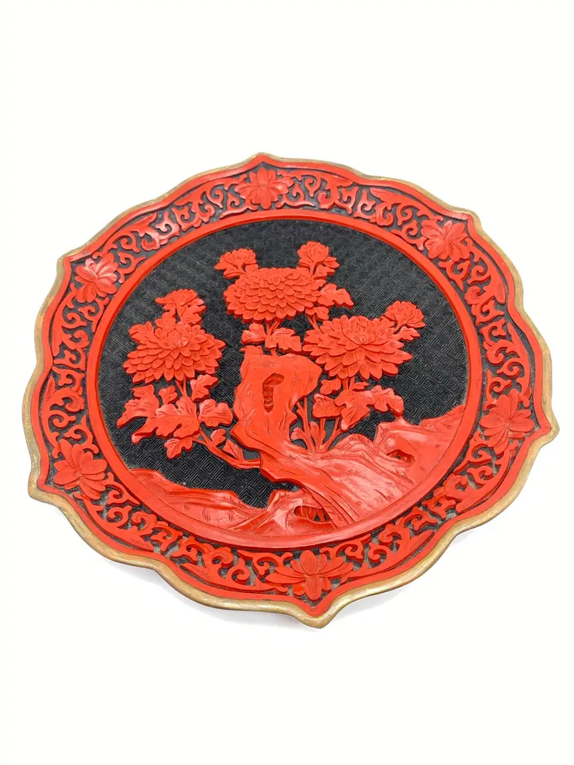 Vintage Chinese Cinnabar Carved Lacquer Plate