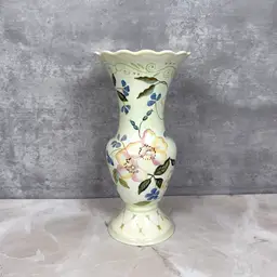 Pastel Floral Tracy Porter Evelyn Vase: Hand Painted 11.5" Scalloped Stoneware (105-25)