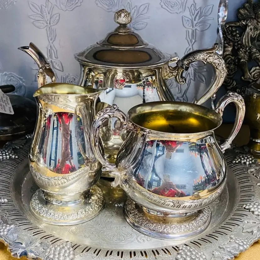 #3523 Silver Plate Tea Set And Tray