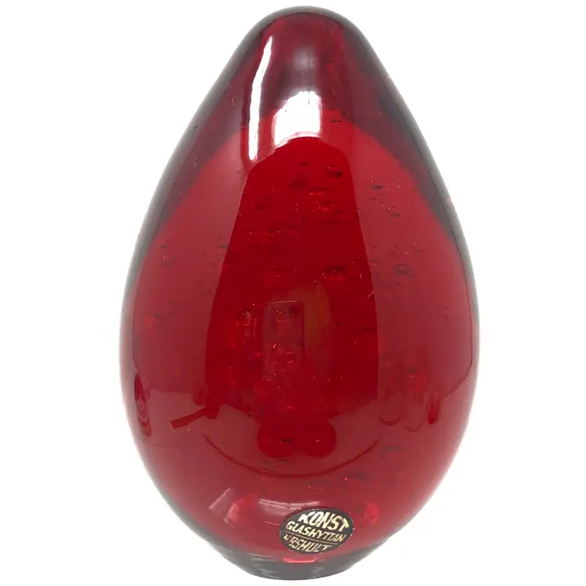 Konst Glass Ruby Red Egg Paperweight Urshult Sweden