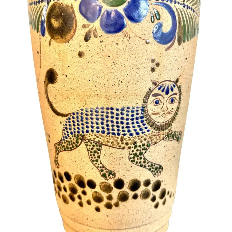 Large Tonala Mythical Creature Stoneware Vase 12”