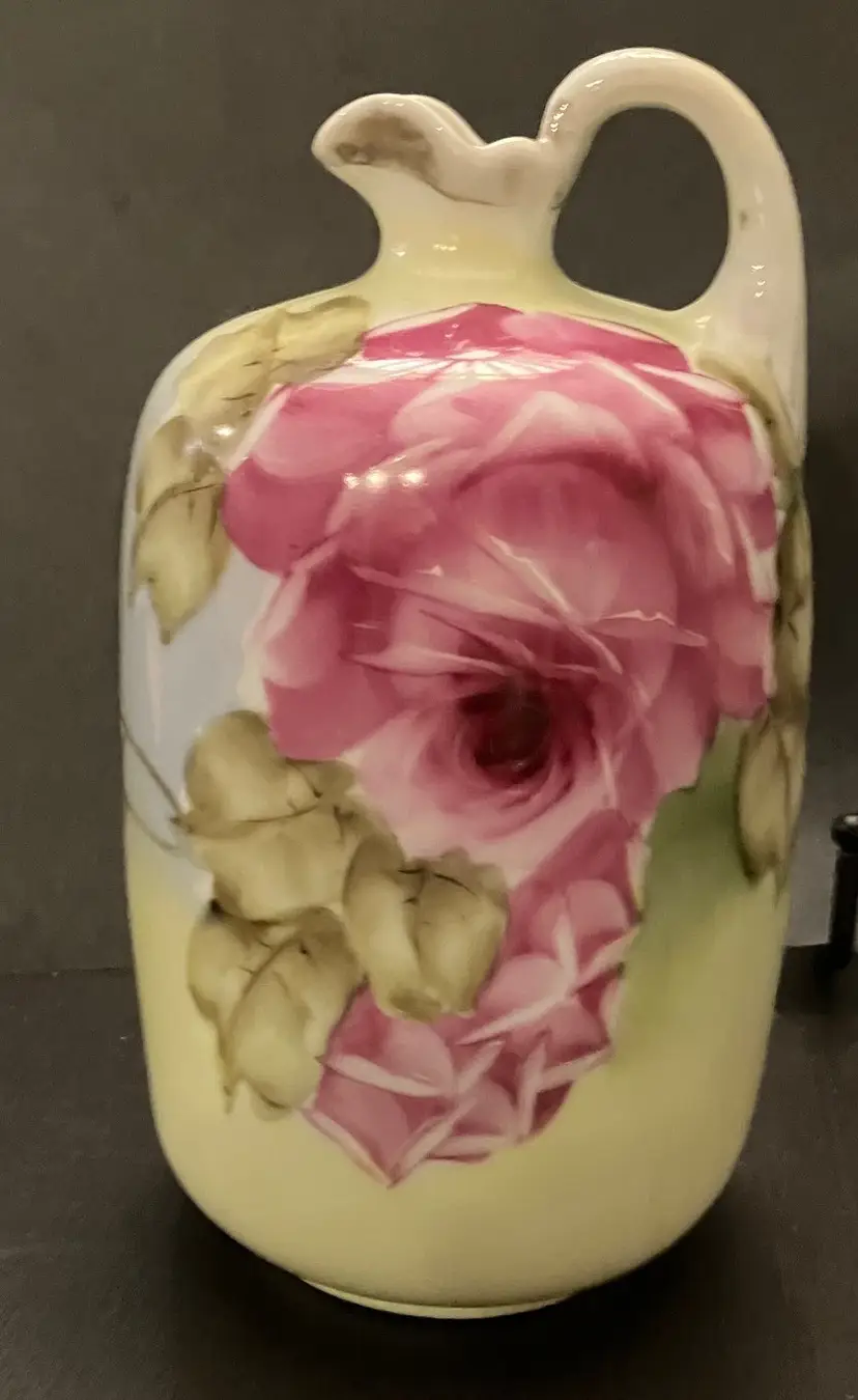 VTG Nippon Porcelain Handled Vase Jug Pitcher Pink Rose Motif