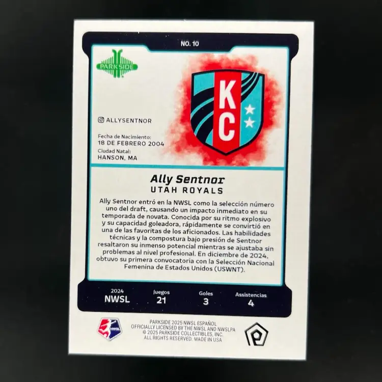 Ally Sentnor 2025 Parkside En Espanol Silver Border /100  Soccer Card