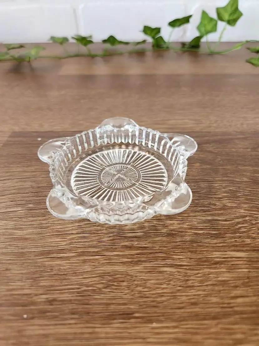 Vintage Queen Mary Ashtray 5 Slot 3" Diameter Clear Glass
