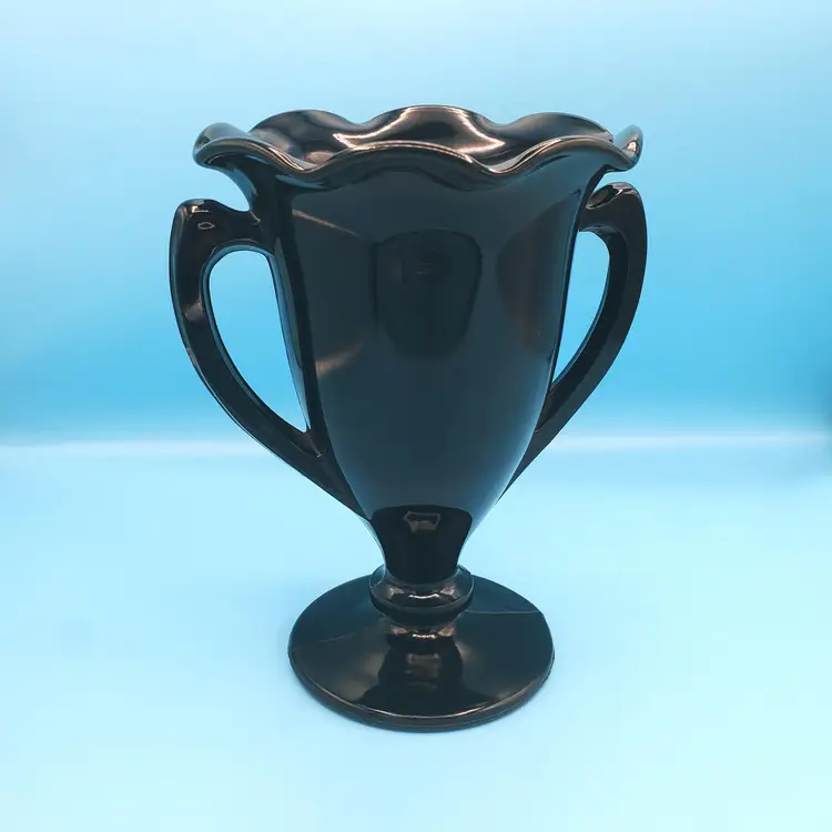 Vintage Black Amethyst Trophy Vase, Attributed to L.E. Smith 8"