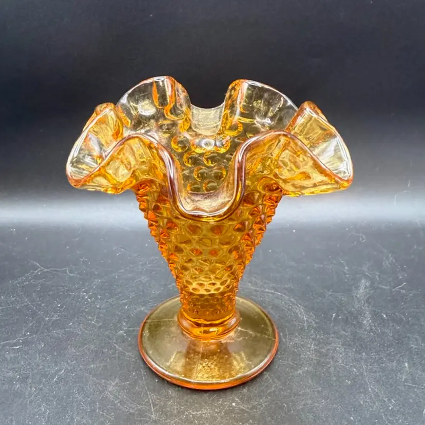 Fenton Amber Colonial Hobnail Ruffled Vase
