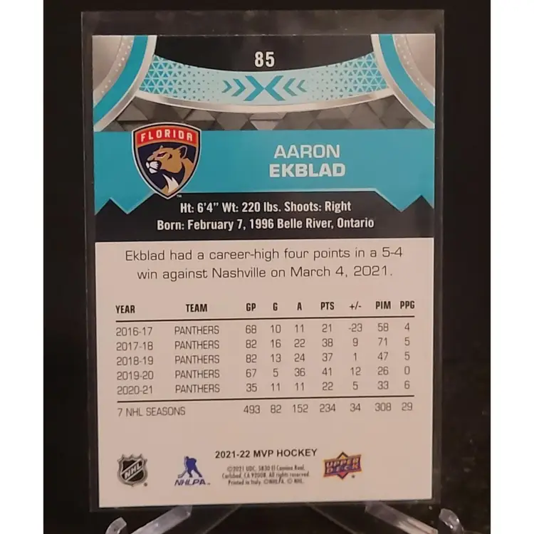 2021-22 UPPER DECK MVP AARON EKBLAD FLORIDA PANTHERS #85