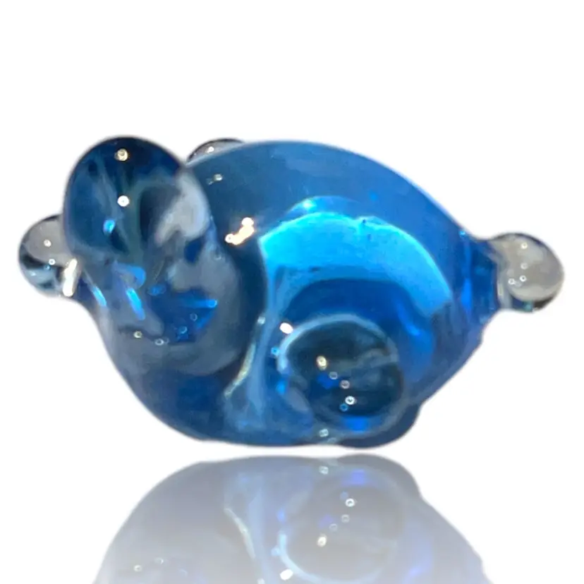 Paperweight Blue Art Glass Turtle 3” X 2.5”  Short Legs Head Held High Vintage