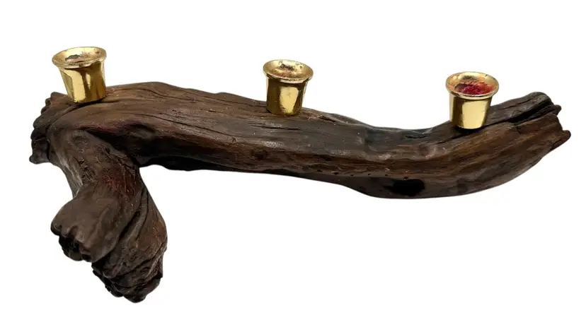 Vintage Driftwood Three Candle Holder Centerpiece Beach Coastal Decor Wood 14”
