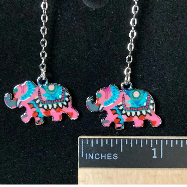Pink Elephant Fish Hook Earrings! Handmade By Me! 2 1/4” Drop!