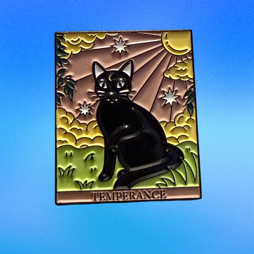 Temperance Tarot Card Pin Black Cat