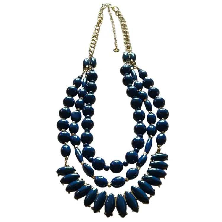 Premier Designs "In The Navy" limited edition layered acrylic and gold-tone beaded necklace.
