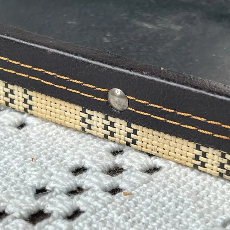 Vintage Wood Leather And Cane Valet Box Tray 13"x 7.25" X 1.5"