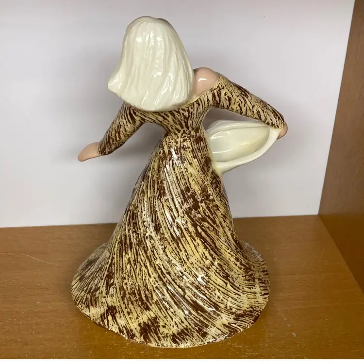 Hedi Schoop Planter Vase Woman Dancing Cream Apron Figurine with Incising