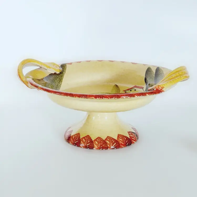 Italica Ars Pottery Hand Painted Pedestal Bowl Compote Made In Italy