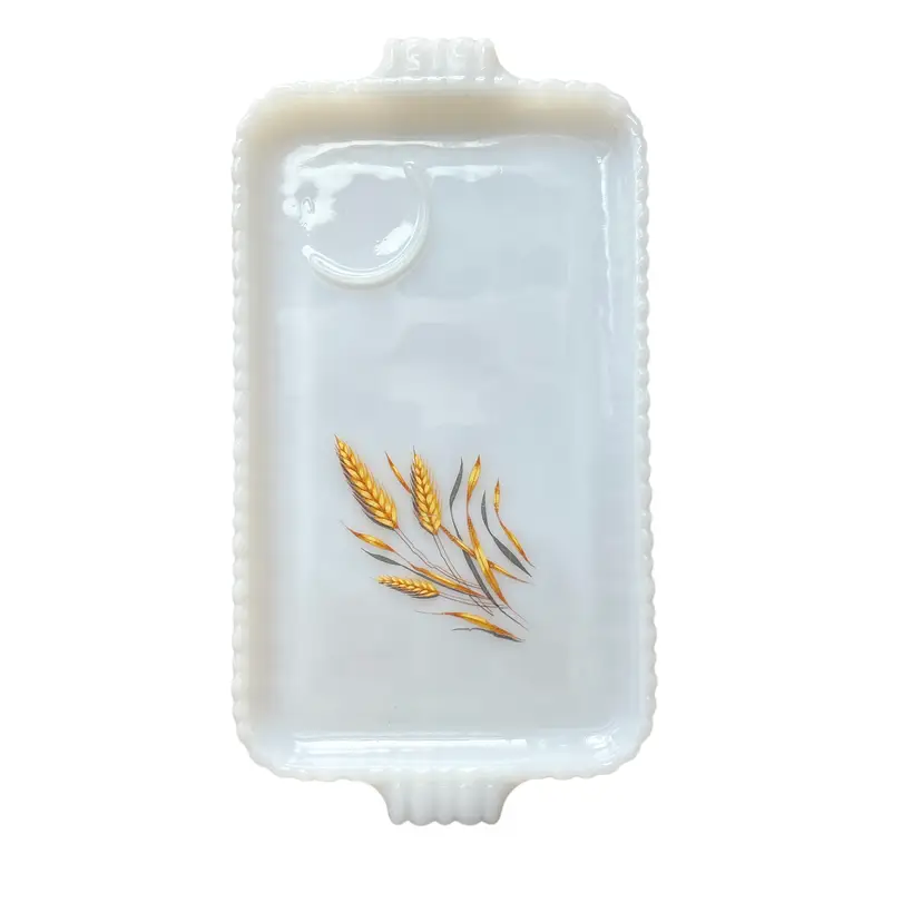 1960s Fire King Golden Wheat Milk Glass Snack Plate