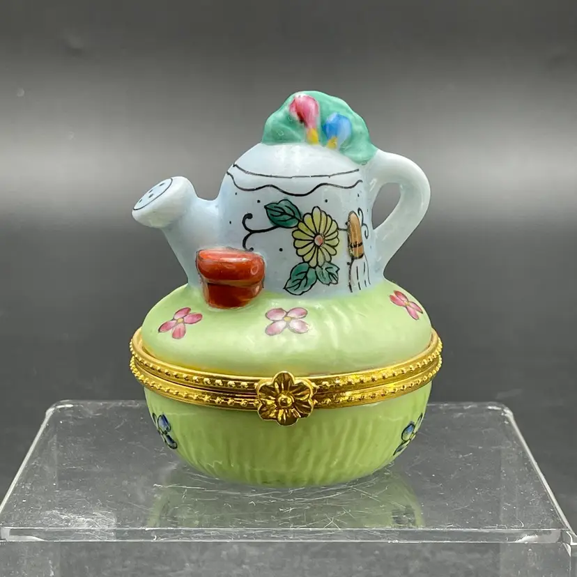 CBK LTD Watering Can Garden Hinged Trinket Box Vintage Ceramic