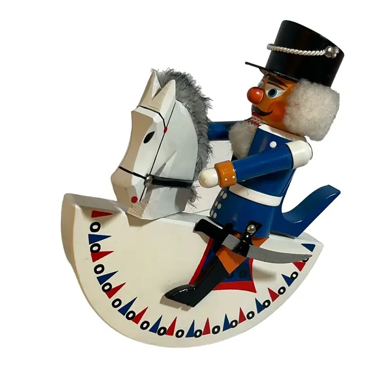 Vintage 10” ERZGEBIRGE Expertic Rocking Horse Nutcracker Made In Germany