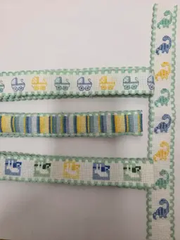 New Lot of Baby Boy Themed Cross-stitched Ribband to Add To Your Craft and Sewing Projects