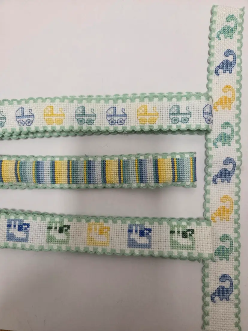 New Lot of Baby Boy Themed Cross-stitched Ribband to Add To Your Craft and Sewing Projects