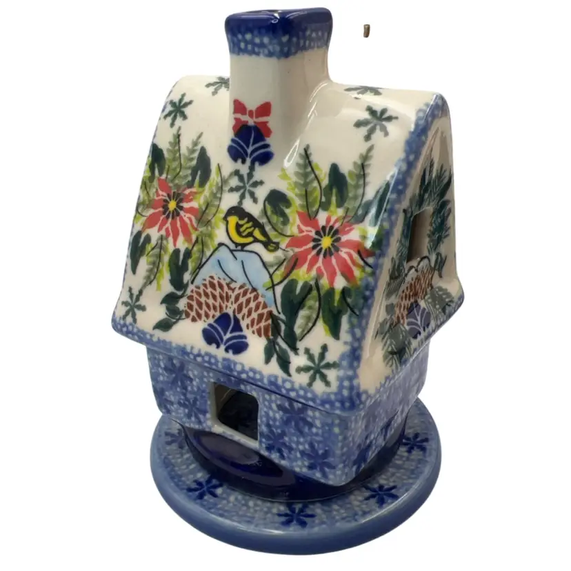 Polish Pottery Cottage Tea Light 5.5” x 3” x 3.75”
