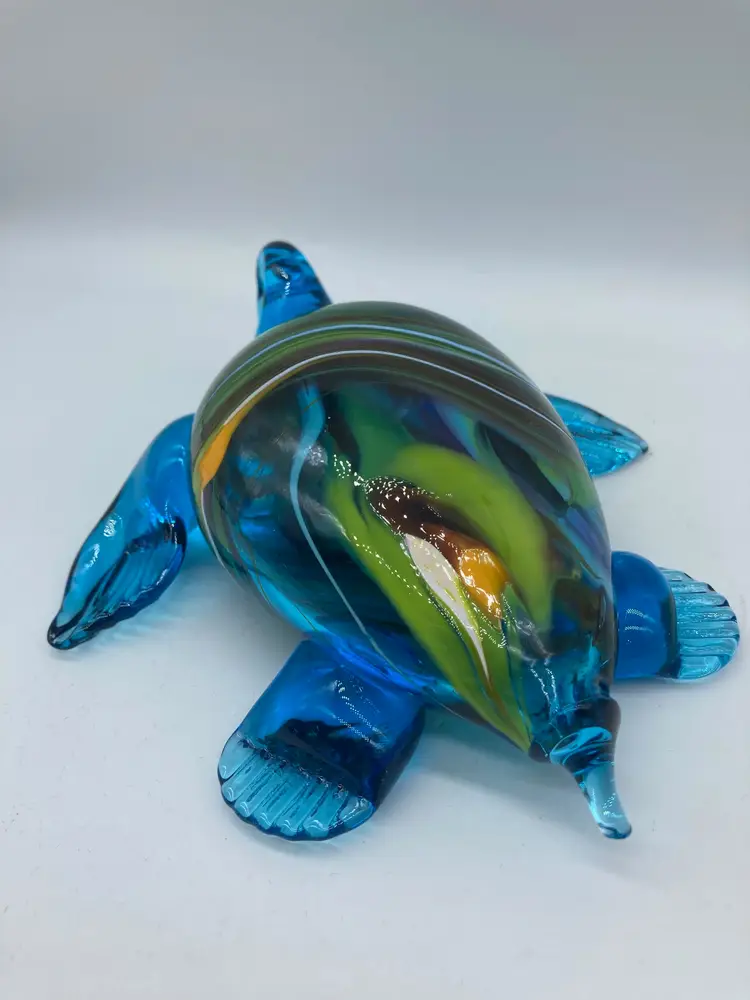 Blue Glass Turtle, Signed