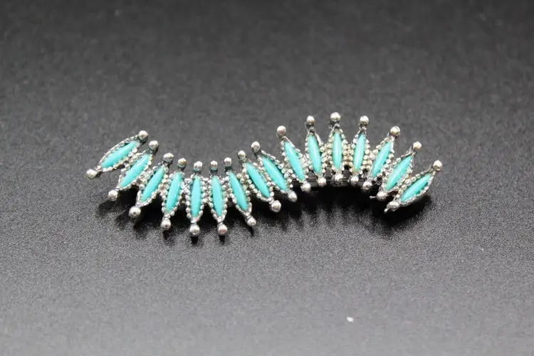 Southwestern Faux Turquoise Silvertone Filigree Wavy S Shape Brooch Pin