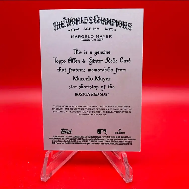 Marcelo Mayer 2025 Topps Allen & Ginter RC Full Size Relic Boston Red Sox